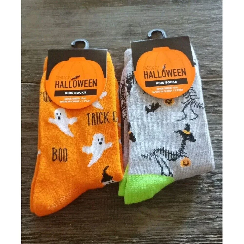 Ghost Dinosaur Skeleton Happy Halloween Kids Socks Size 10-4 Lot Of 2